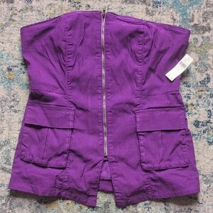 Maeve For Anthropologie Purple Strapless Cargo Zip-Up Tube Top